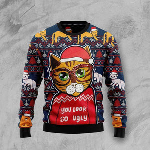 Cat Christmas Sweater Cat You Look So Ugly Christmas Pattern Ugly Sweater