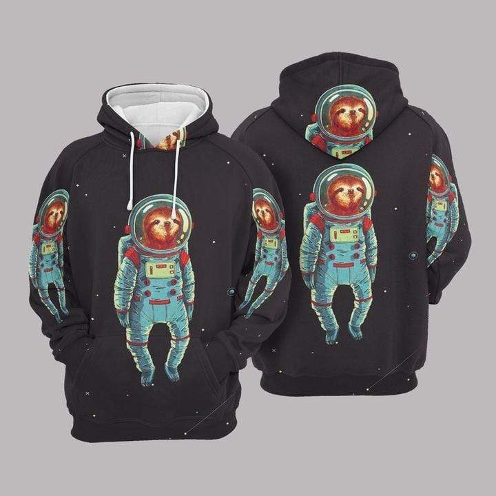 Friday89 Sloth T-shirt Sloth Astronaut Space Black T-shirt Hoodie Adult Full Print