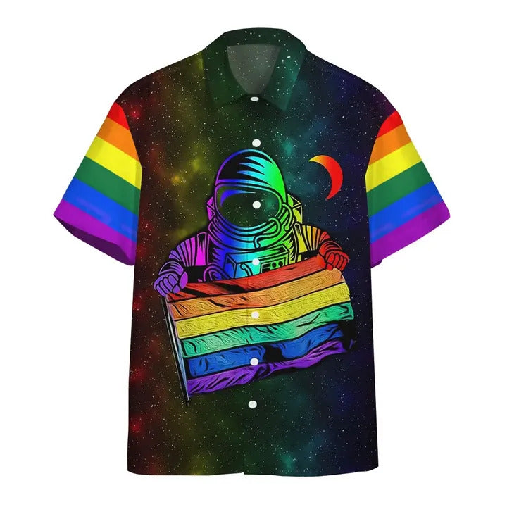 LGBT Hawaiian Shirt Astronaut LGBT Rainbow Flag Galaxy Hawaii Aloha Shirt  Friday89