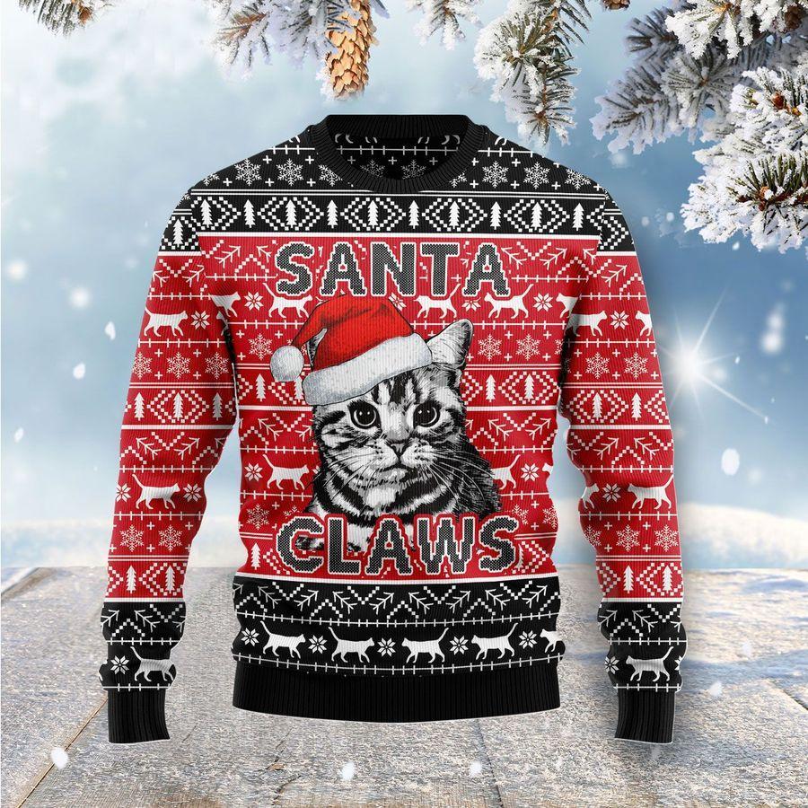 Cat Christmas Sweater Cat Santa Claws Cat Pattern Black Red Ugly Sweater