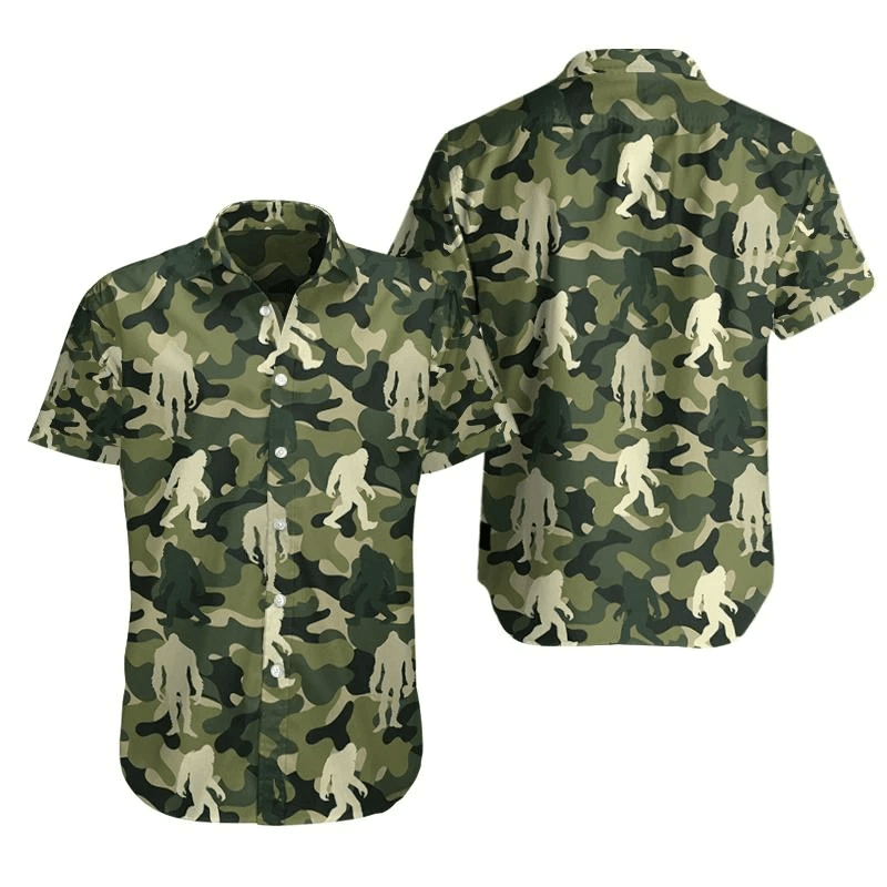 Friday89 Bigfoot Aloha Shirt Bigfoot Green Camo Hawaiian Shirt Adult Full Print