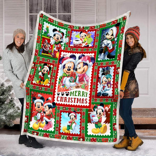 DN Blanket MK And MM Mouse Merry Christmas Red Green Blanket