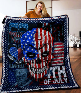 Friday89 4th Of July Quilt Skull 4th Of July Celebration American Flag Quilt