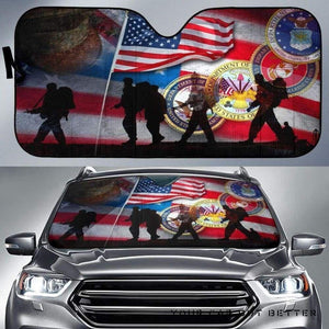Friday89 Veteran Car Sun Shade Military Logos American Flag Auto Sun Shade