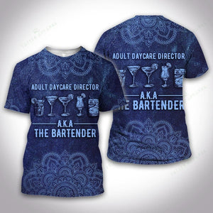 Bartender T-shirt Adult Daycare Director AKA The Bartender Mandala Blue Hoodie Bartender Hoodie