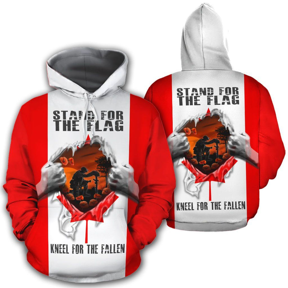 Friday89 Veteran Hoodie Stand For The Flag Maple Leaf Red White Hoodie Apparel Adult Full Print