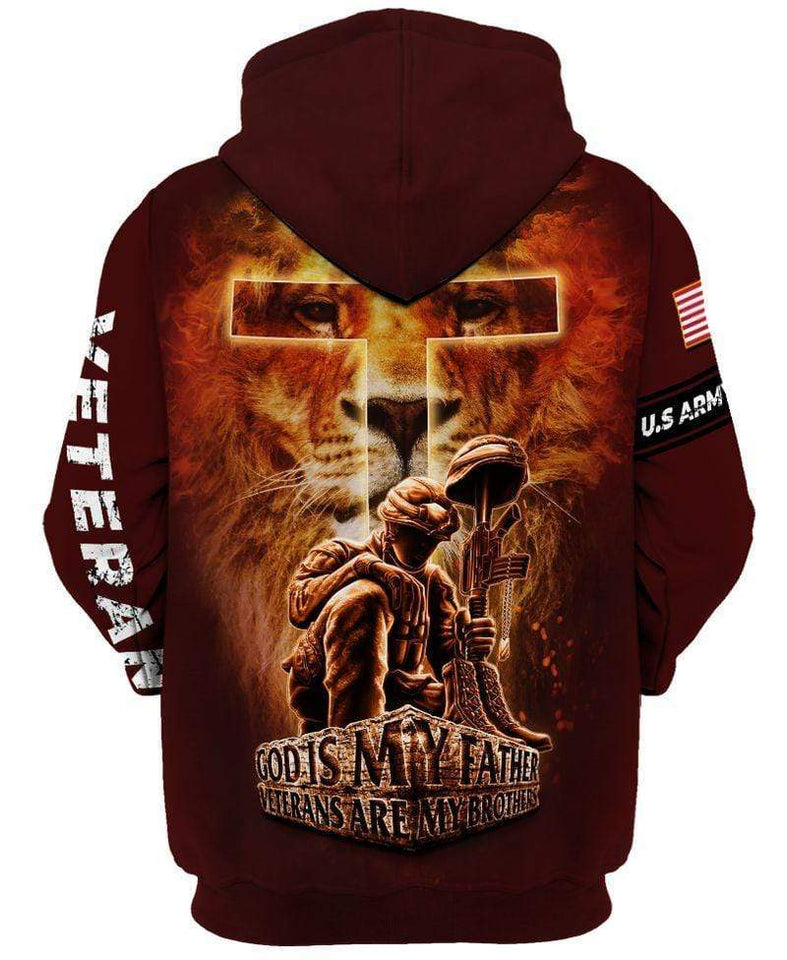 Friday89 Veteran Hoodie Military Gifts Cross Fire Lion Veteran God Is My Father Hoodie 3D
