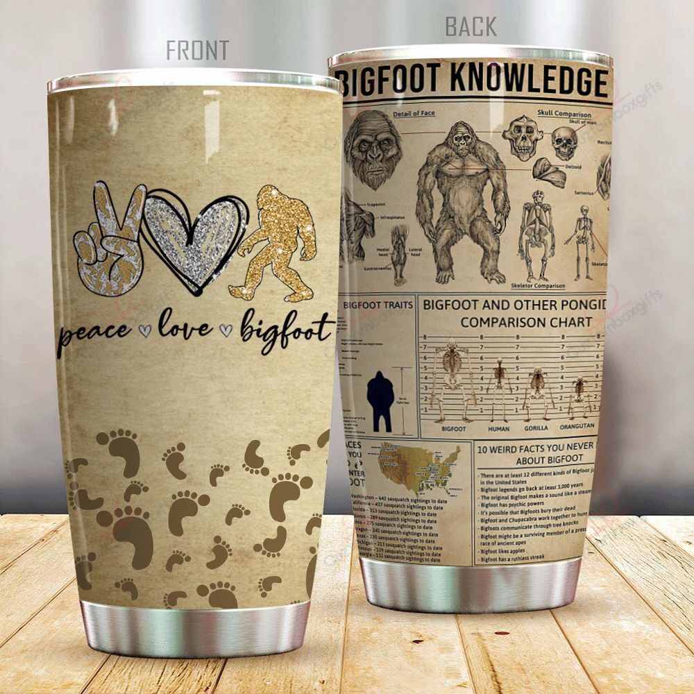 Friday89 Bigfoot Tumbler 20 oz Love Peace Bigfoot Knowledge Vintage Tumbler Cup 20 oz