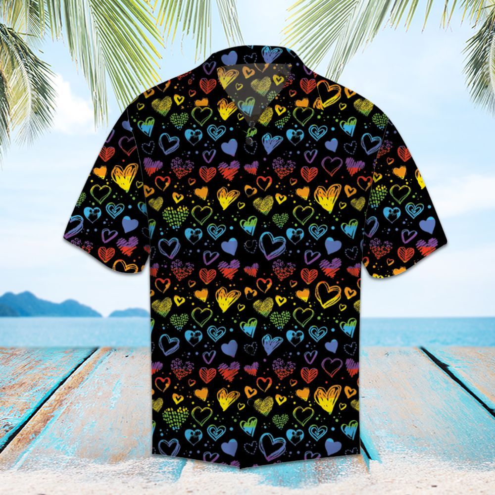 Friay89 LGBT Pride Hawaii Shirt LGBT Rainbow Hearts Pattern Hawaiian Shirt