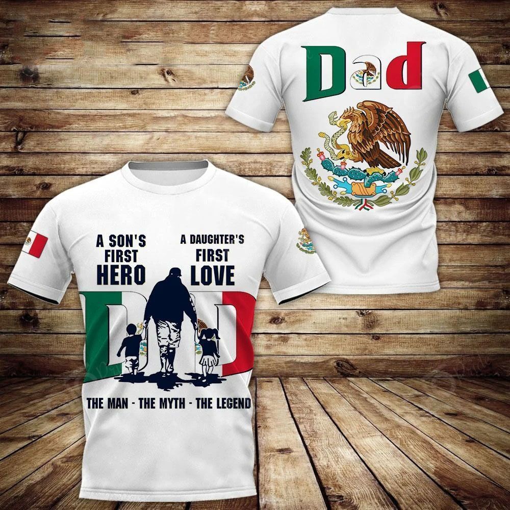 Friday89 Mexico Father Day T-shirt Dad The Man The Myth The Legend Mexican Emblem 3D T-shirt Adult Full Size