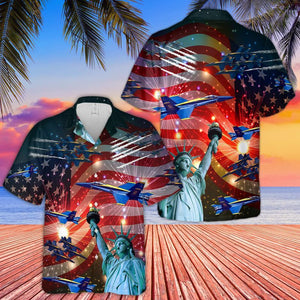 Friday89 Patriot 4th Of July Hawaiian Shirt Blue Angels Air Show Statue Of Liberty Hawaii Aloha Shirt