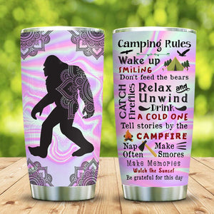 Friday89 Bigfoot Camping Tumbler Cup Bigfoot Camping Rule Pink Tumbler 20 oz