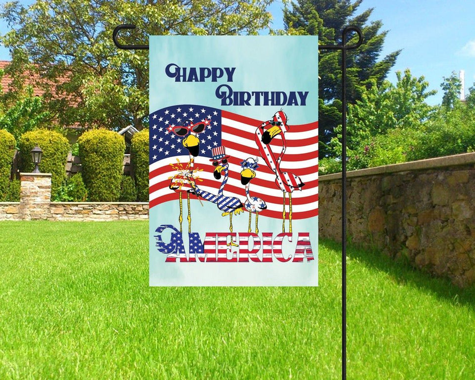 Friday89 Independence Day Flags Flamingo Happy Birthday America Garden Flag 4th Of July House Flag