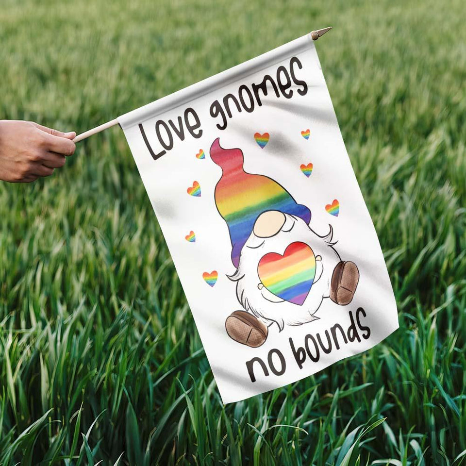 Friday89 LGBT Gnome Flag Love Gnomes No Bounds LGBT Rainbow Garden Flag Pride Month House Flag