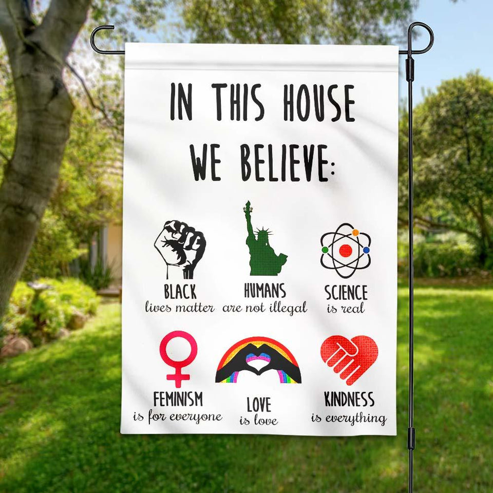 Friay89 LGBT BLM Flags In This House We Believe Love Is Love Black Lives Matter LGBT Garden And House Flag