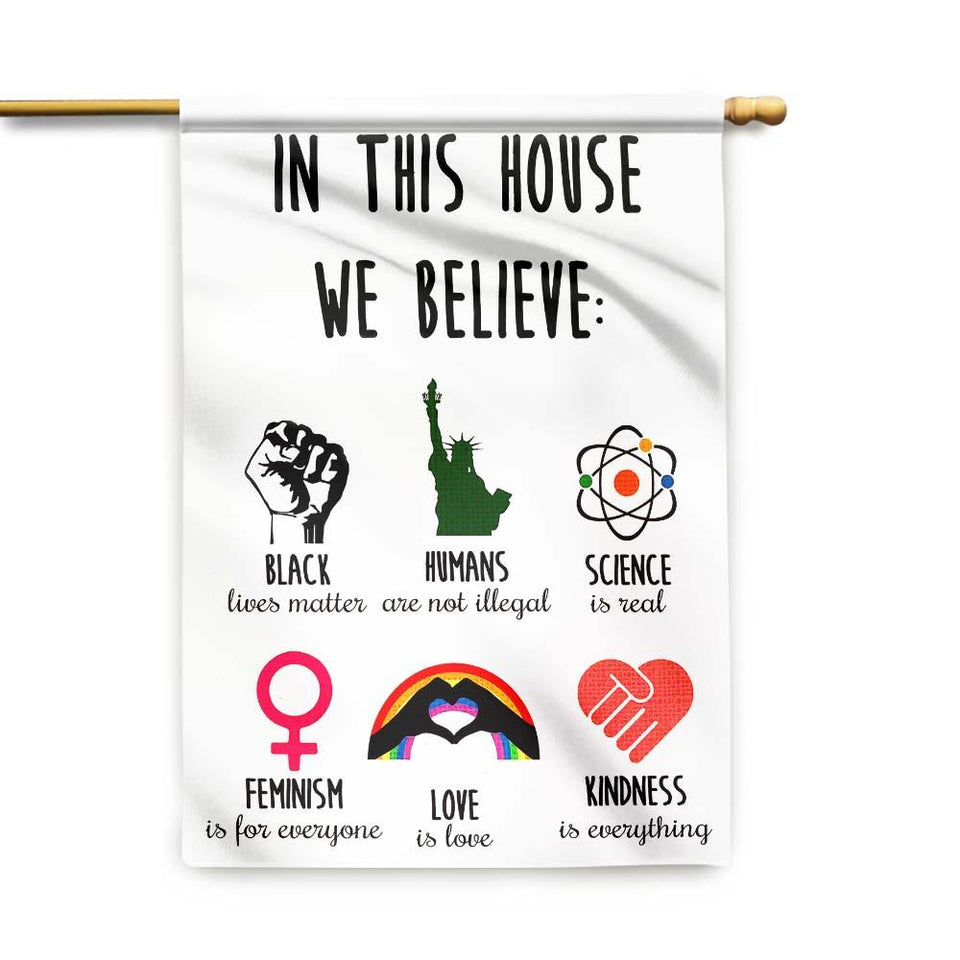 Friay89 LGBT BLM Flags In This House We Believe Love Is Love Black Lives Matter LGBT Garden And House Flag