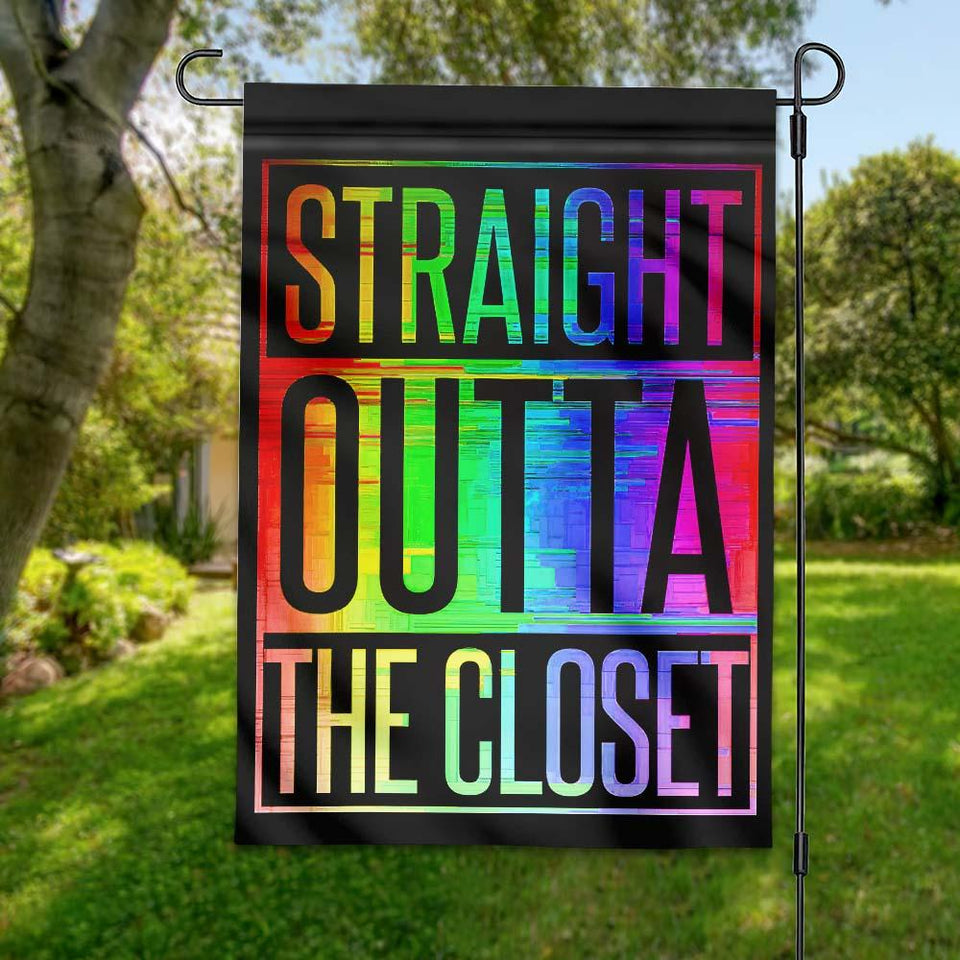Friday89 LGBT Pride House Flag Straight Outta The Closet Garden Flag Pride Month Gift