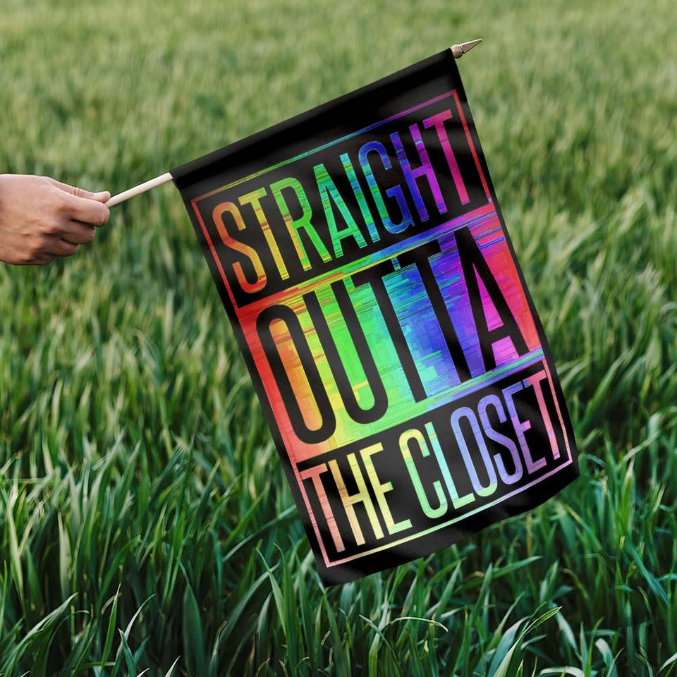 Friday89 LGBT Pride House Flag Straight Outta The Closet Garden Flag Pride Month Gift