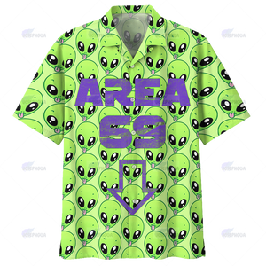Friday89 Alien Hawaiian Shirt Area 69 Cute Green Alien Pattern Hawaii Aloha Shirt