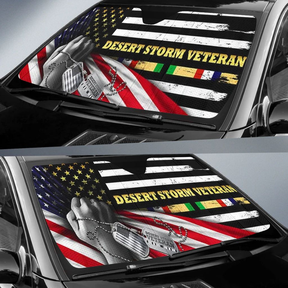 Veteran Car Sun Shade Desert Storm Veteran American Flag Windshield Sun Shade