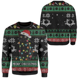 Cat Ugly Sweater Meowy Christmas Black Cat Christmas Pattern Black Sweater
