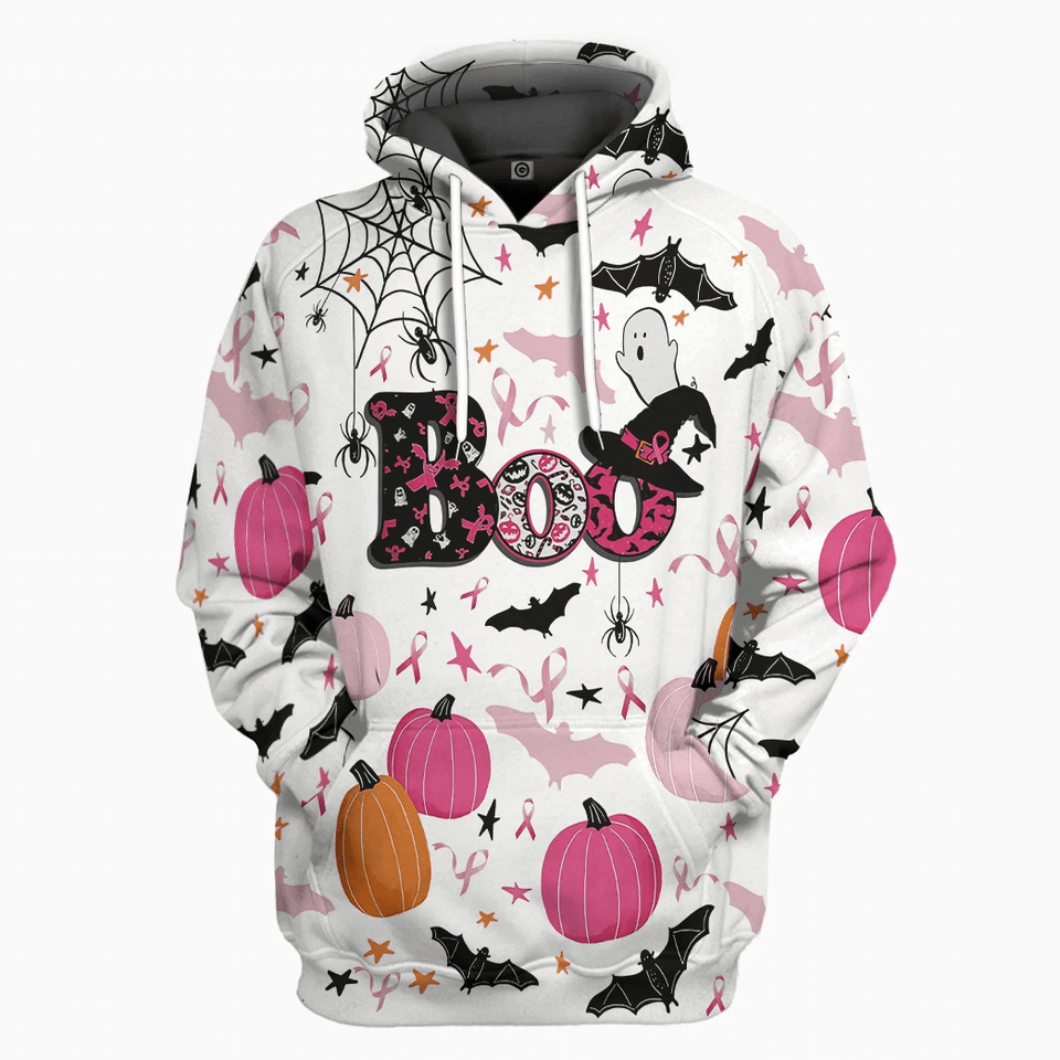 Halloween Breast Cancer T-shirt Halloween Boo Ghost Patterns Breast Cancer Ribbon Hoodie Halloween Breast Cancer Hoodie