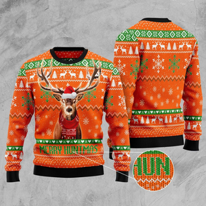 Hunting Ugly Christmas Sweater Merry Huntmas Deer Christmas Pattern Orange Sweater