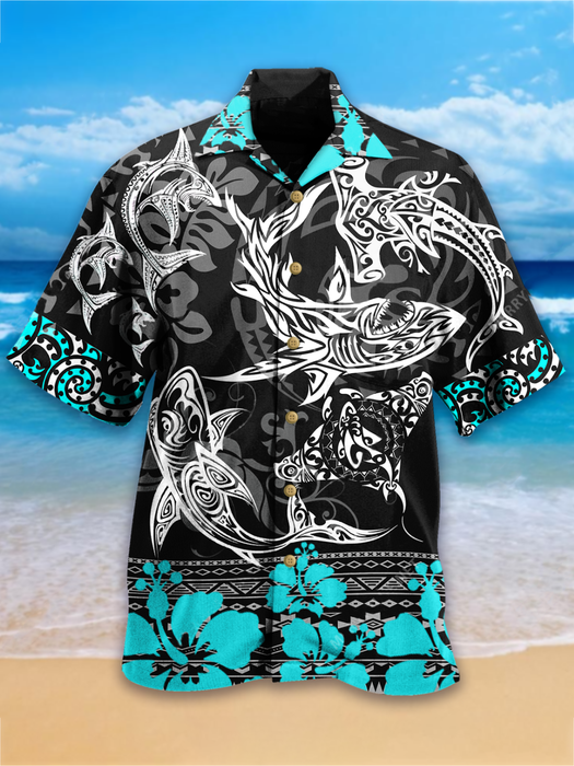 Friday89 Fishing Hawaiian Shirt Shark Fishing Pattern Hawaii Aloha Shirt