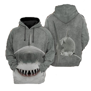 Friday89 Shark Hoodie Funny Shark Costume With Back Tail Grey Hoodie Apparel Adult Full Print Unisex