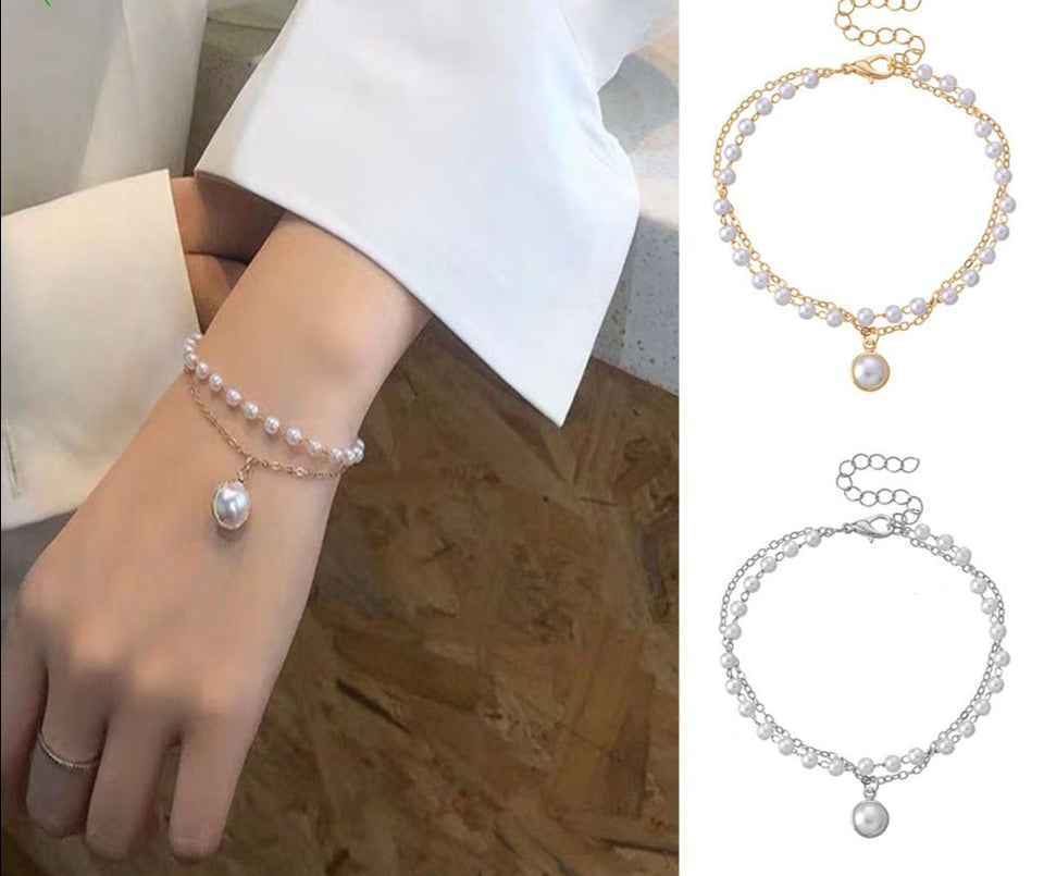 Friday89 classic style artificial pearl beaded metal bracelet for women