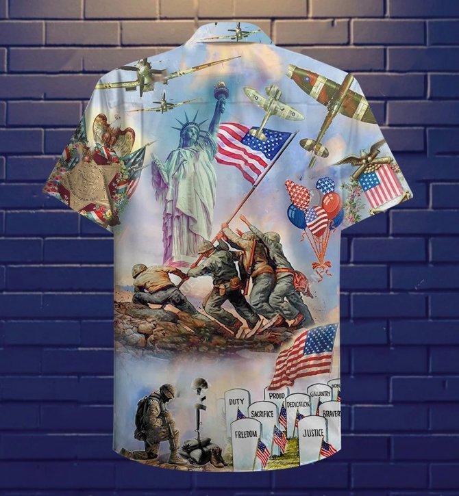 Friday89 Veteran Hawaiian Shirt Happy Independence Day Aloha Shirt Unisex Full Size Adult 