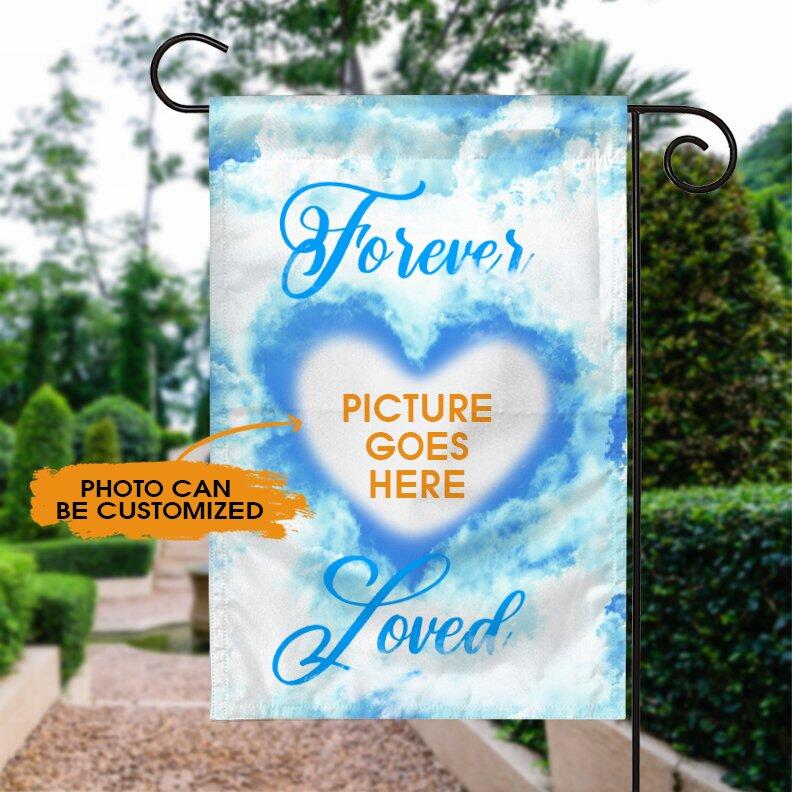 Personalized Memorial Garden Flag FForever Loved Clouds For Loss OF Someone Custom Memorial Gift M43  Friday89