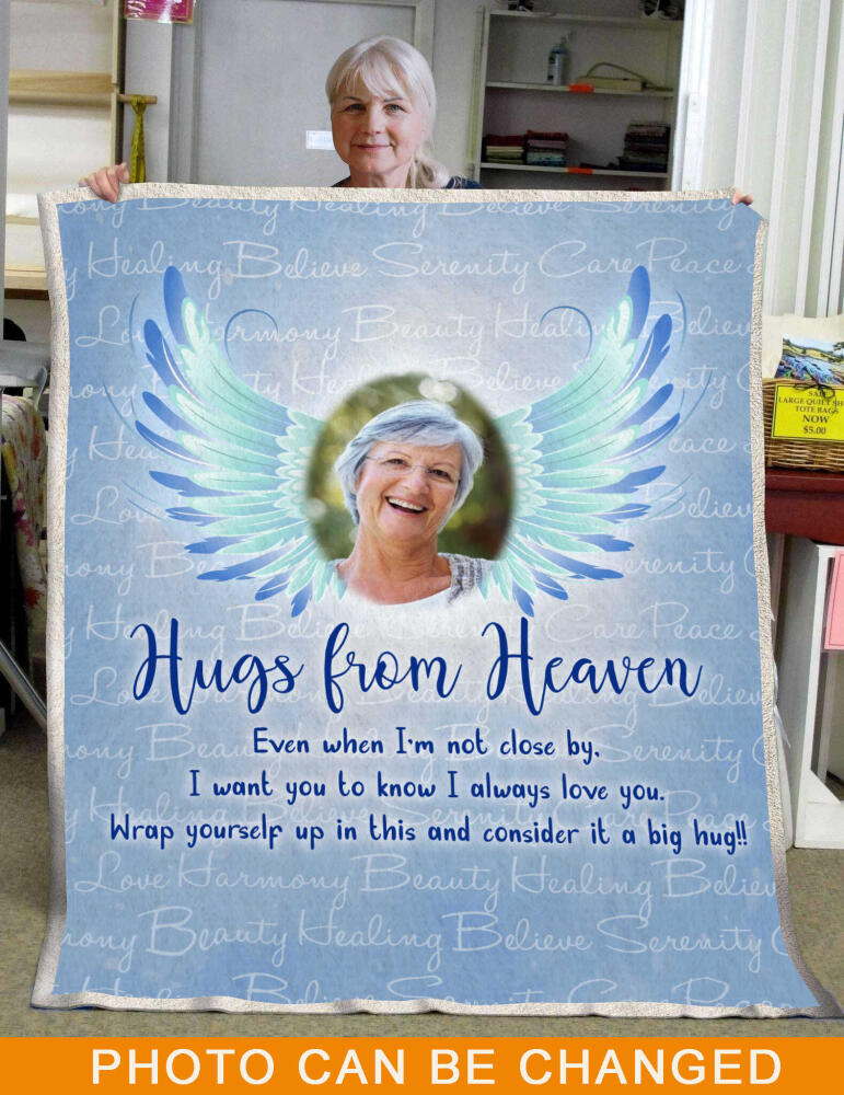 Custom Memorial BlanketFor Lost Loved Ones Hugs From Heaven Wings Blanket Blue M66  Friday89