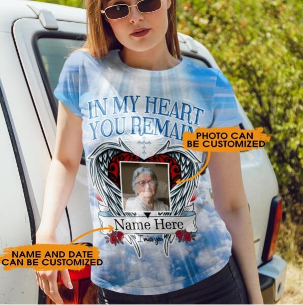 Personalized Memorial Shirt With Photo In My Heart You Remain For Mom, Dad , Grandpa, Son, Daughter Custom Memorial Gift M148  Friday89