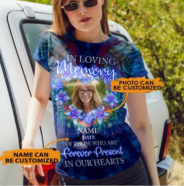 Personalized Memorial Shirt In Loving Memory Forever Present In Our Hearts For Mom, Dad, Grandpa, Son, Daughter Custom Memorial Gift M208  Friday89