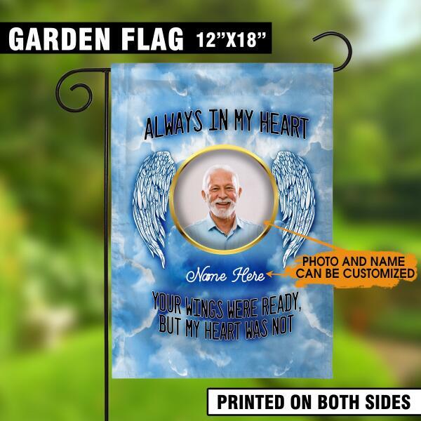 Personalized Memorial Garden Flag Always In My Heart Clouds Guardian Angel For Dad Mom Custom Memorial Gift M225  Friday89