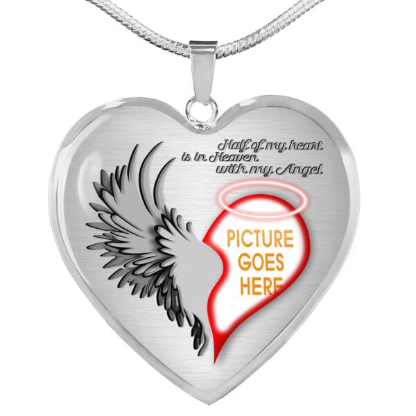Personalized Memorial Heart Necklace Half Of My Heart Is In Heaven With My Angel For Mom Dad Daughter Somone Custom Memorial Gift M49  Friday89