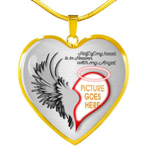 Personalized Memorial Heart Necklace Half Of My Heart Is In Heaven With My Angel For Mom Dad Daughter Somone Custom Memorial Gift M49  Friday89