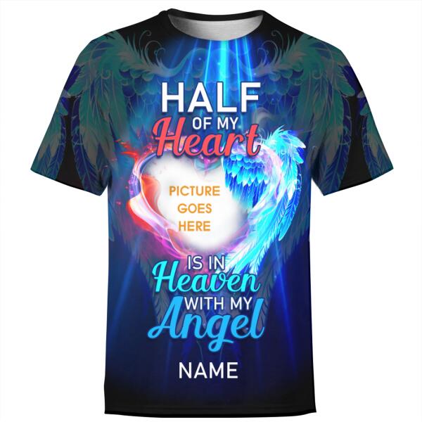 Personalized Memorial Shirt Half Of My Heart Angel Wings For Mom, Dad, Grandpa, Son, Daughter Custom Memorial Gift M173  Friday89