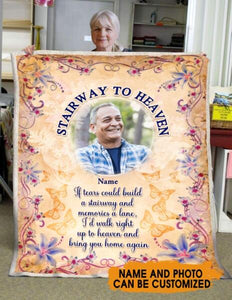 Custom Memorial Blanket With Pictures For Loss Of Dad Mom Someone Stairway To Heaven Blanket Brown M368  Friday89