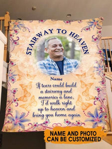 Custom Memorial Blanket With Pictures For Loss Of Dad Mom Someone Stairway To Heaven Blanket Brown M368  Friday89