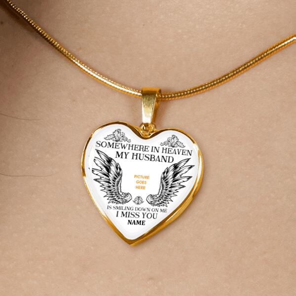 Personalized Memorial Heart Necklace Somewhere In Heaven For Husband Custom Memorial Gift M150  Friday89