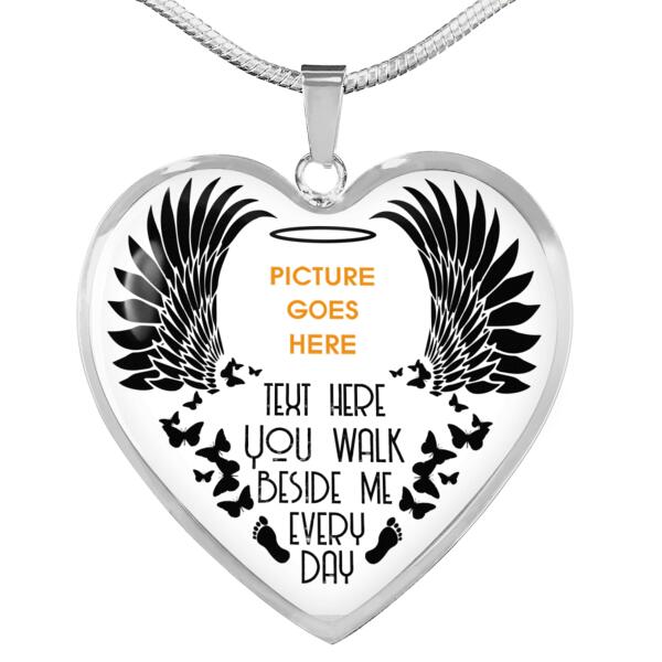 Personalized Memorial Heart Necklace You Walk Beside Me Everyday Angel Wings For Mom Dad Grandma Daughter Son Custom Memorial Gift M164  Friday89