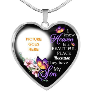 Personalized Memorial Heart Necklace Memorial I Know Heaven Is A Beautiful For Son Custom Memorial Gift M286  Friday89