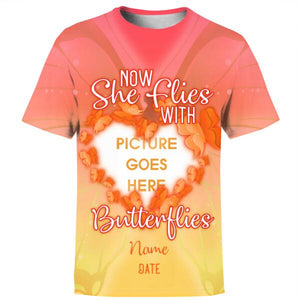 Personalized Memorial Shirt Now She Flies With Butterfly For Mom, Sister, Daughter Custom Memorial Gift M192.2  Friday89