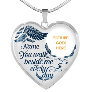 Personalized Memorial Heart Necklace You Walk Beside Me For Mom Dad Grandma Daughter Son Custom Memorial Gift M437  Friday89