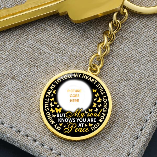 Custom Memorial Circle Keychain With Picture For Lost Loved Ones My Mind Still Talks Keychain Black M470B  Friday89