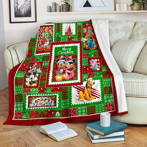DN Blanket MK And MM Mouse With Friends Merry Christmas Red Green Blanket