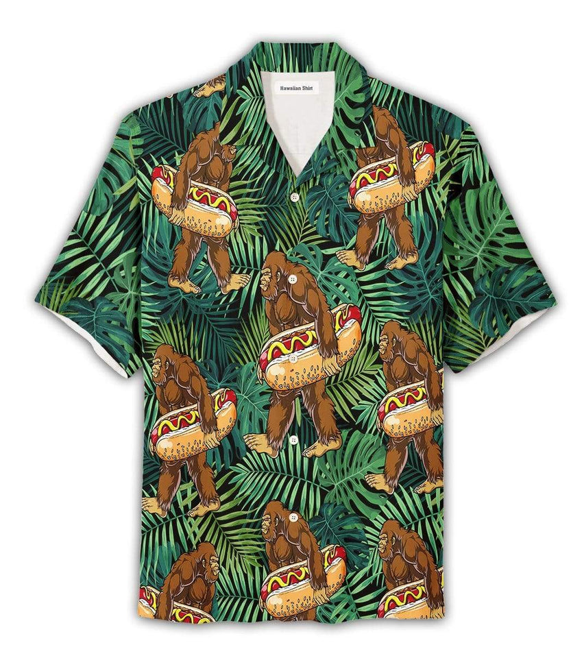Friday89 Bigfoot Aloha Shirt Bigfoot Hot Dog Hawaiian Shirt Adult Print