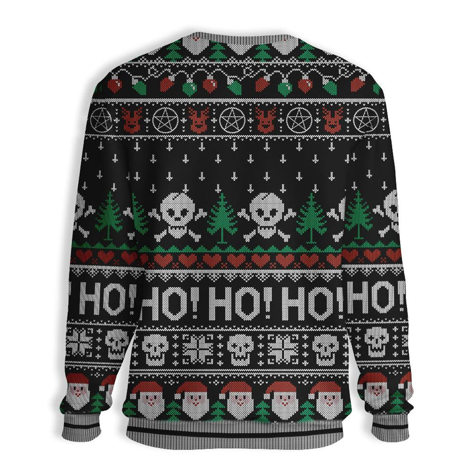 Cat Sweater Wicca Black Cat Ho Ho Ho Christmas Pattern Ugly Sweater